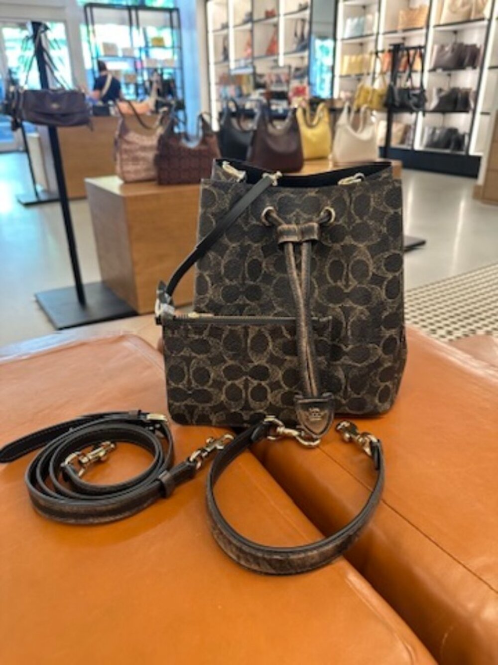 NWT! Coach CDY21 Rowan Bucket Bag Loved Signature Canvas With Charms Gold/Brown